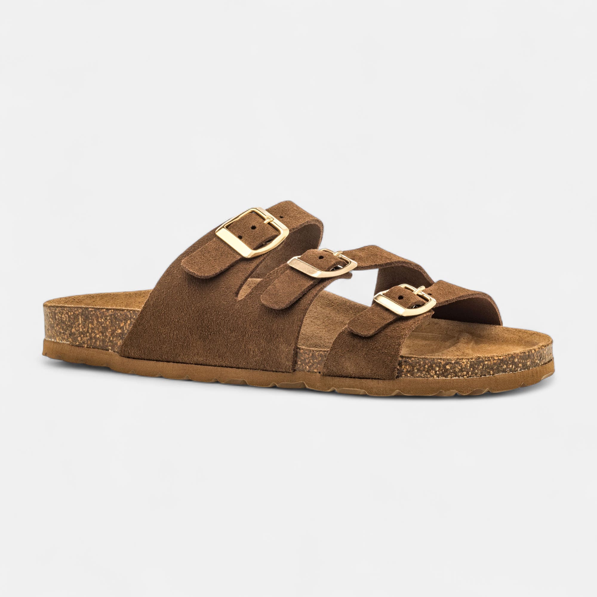 Mules semelle liège Femme en cuir marron