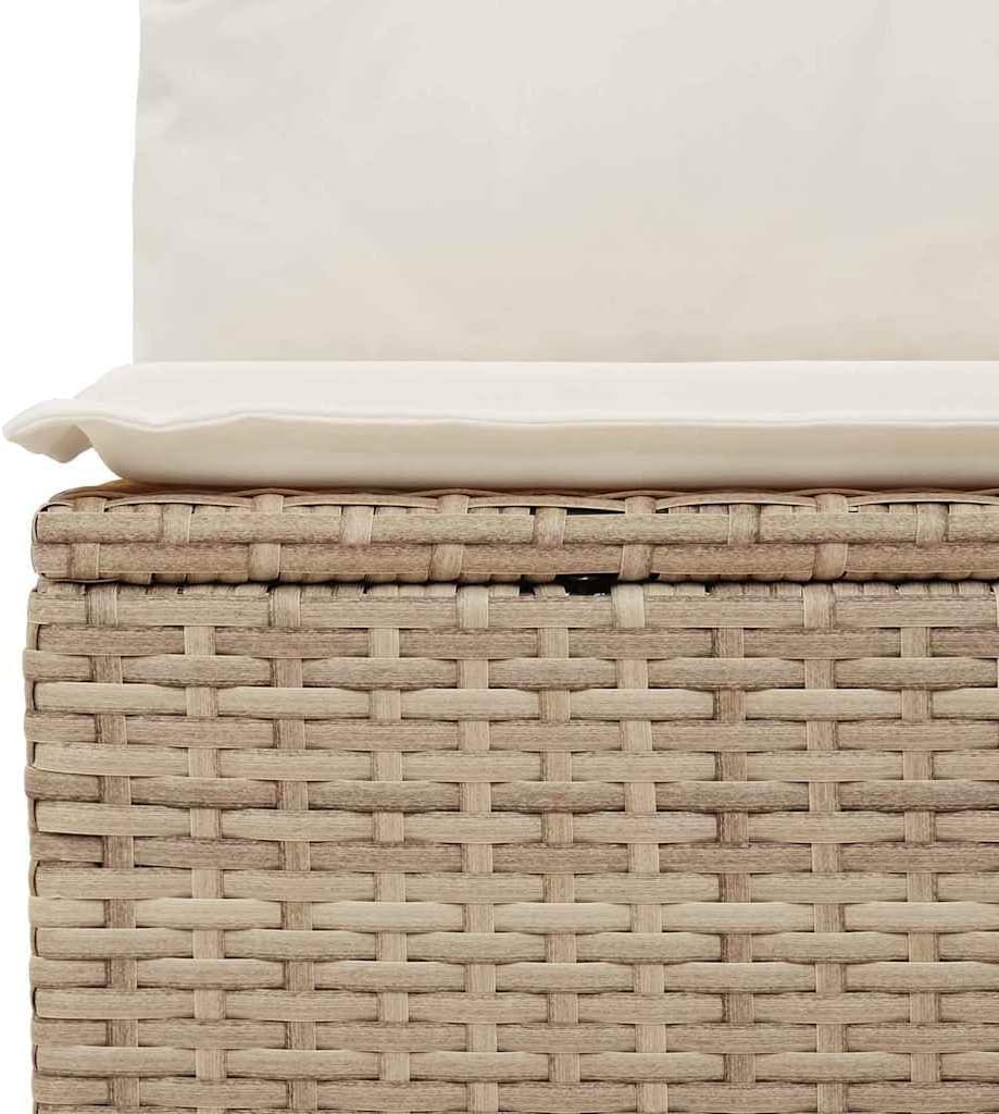 Gartensofa-Set, 4-teilig, Beige Poly-Rattan, mit Kissen, Akazienholz-Akzenten, modulares Outdoor-Möbelset für Terrasse, Balkon, Garten
