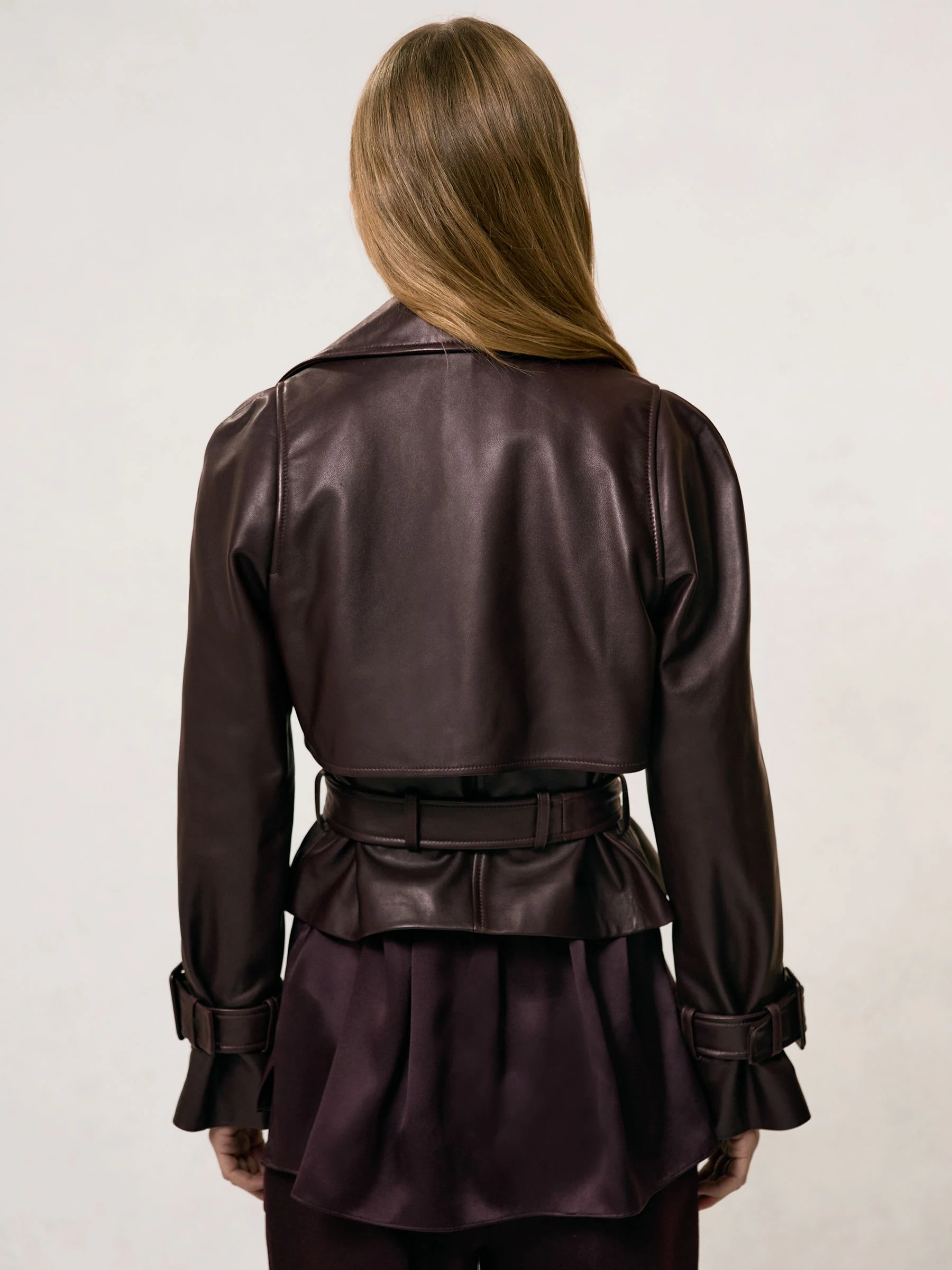 Reiss Bodie Leather Cropped Trench Jacket