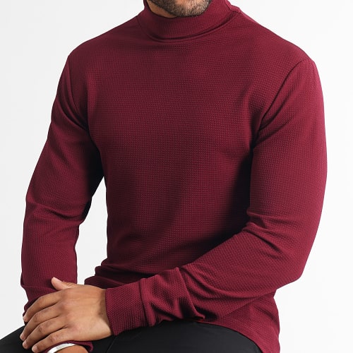 Pull Col Roulé Texturé Waffle 0539 Bordeaux