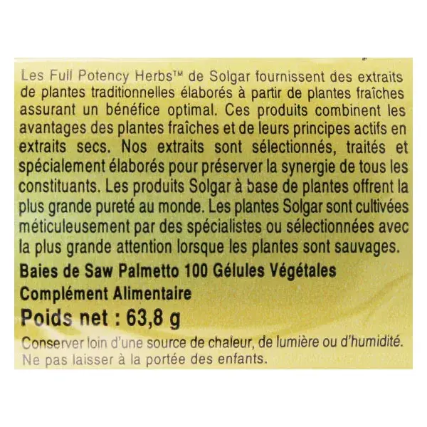 Solgar Saw Palmetto 100 cápsulas vegetais