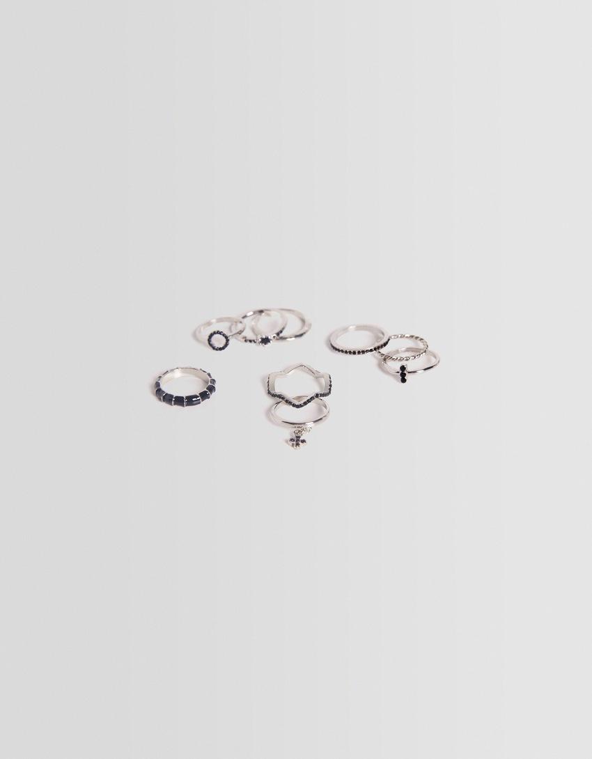 Conjunto de 9 anéis de esmalte