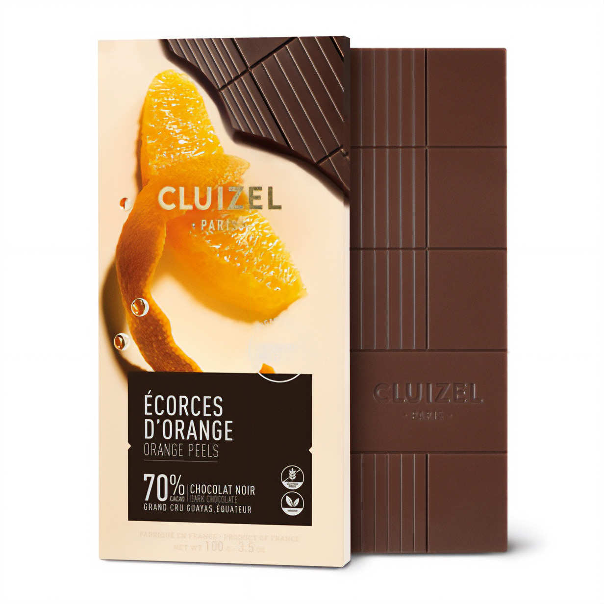 Tablette de chocolat noir 70% aux écorces d'orange