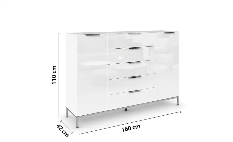 Highboard verchromt 160 cm Weiß