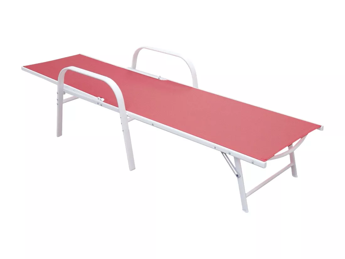 Lot de 2 bains de soleil SARDINIA en textilène rose - structure blanche - HAPPY GARDEN