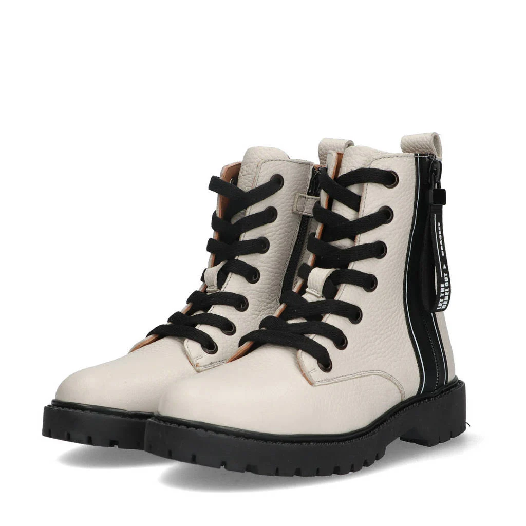 Braqeez leren veterboots ecru