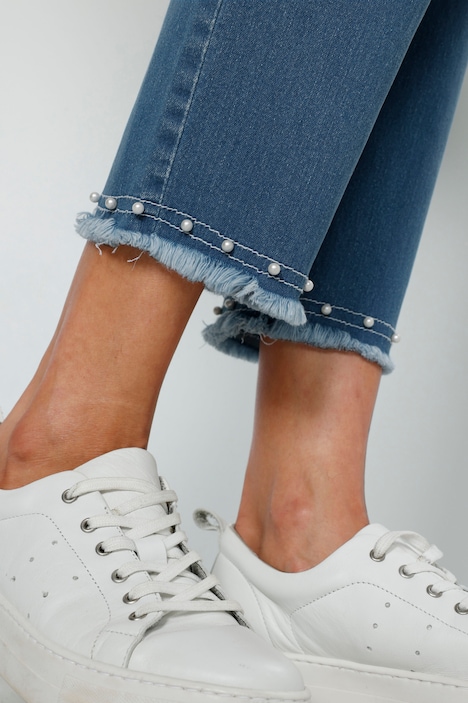 7/8-Jeans, Slim Fit, Fransensaum mit Zierperlen, 5-Pocket