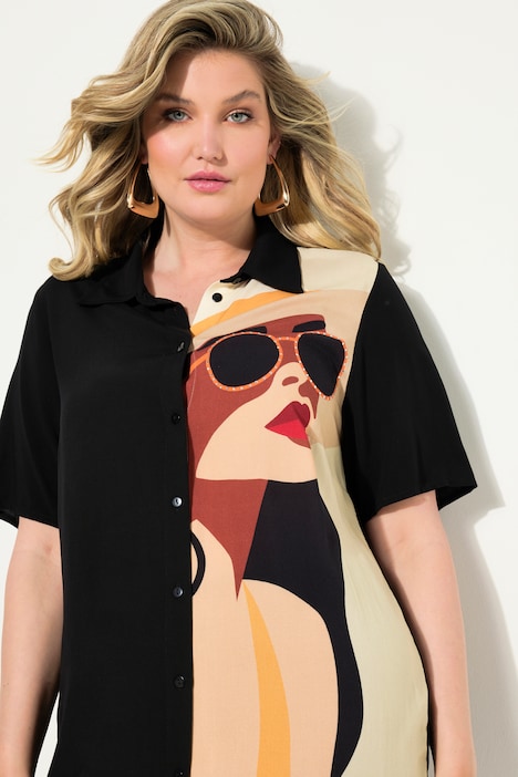 Bluse, A-Linie, Frauen-Motiv, Halbarm