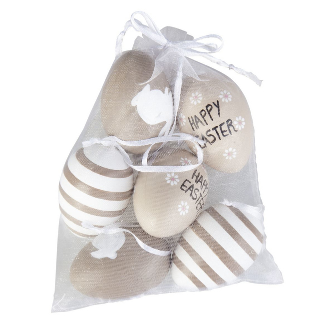 Dekohänger Ostereier - Happy Easter - aus Kunststoff - ca. 6 x 4 cm - 6 Stück