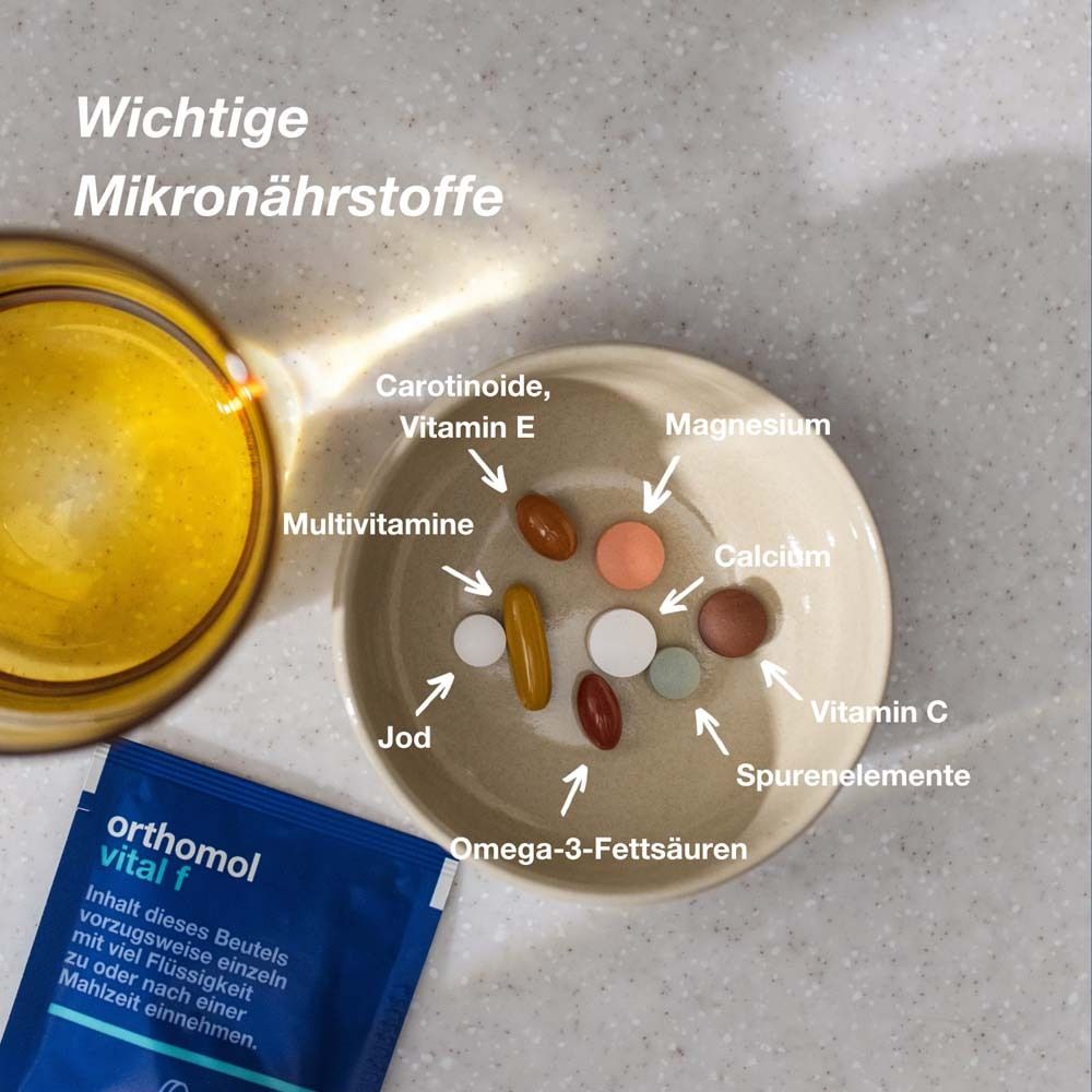 Orthomol Vital f - Mikronährstoffe für Frauen - bei Müdigkeit und Erschöpfung - mit B-Vitaminen, Omega-3, Magnesium - Tabletten/Kapseln