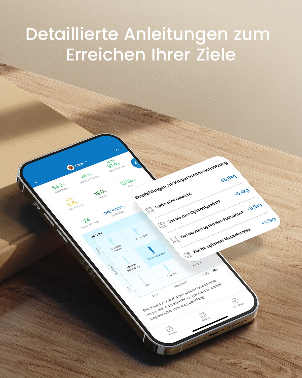 Renpho Körper-Analyse-Waage »Elis Nova WIFI Smart Body Scale A031« Smarte Analysewaage mit 13 Körpermessungen & 5 Gesundheitszielen