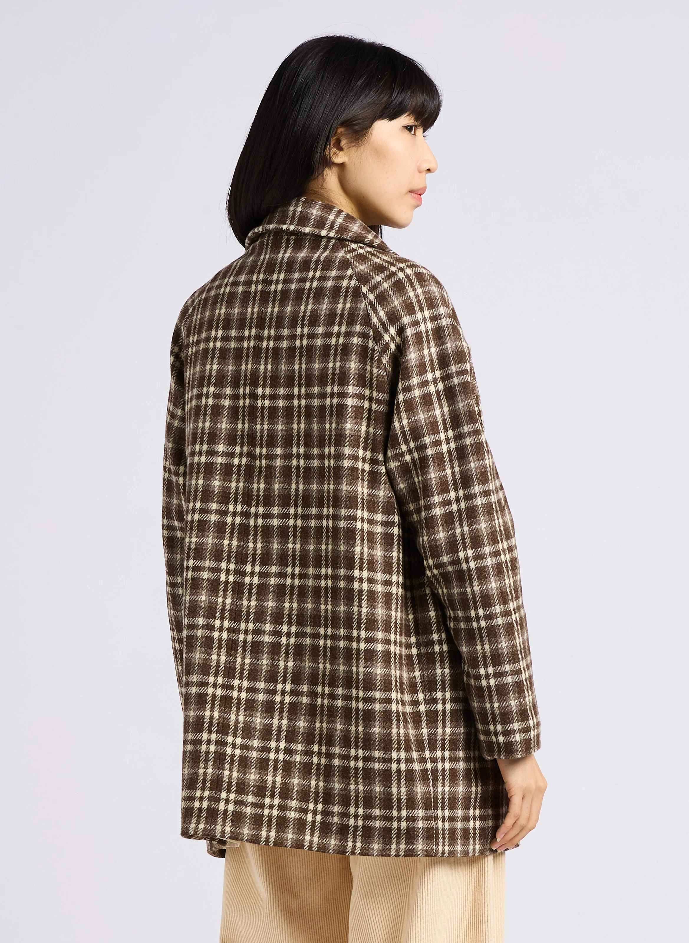 AIME - Manteau long imprimé en laine | Marron