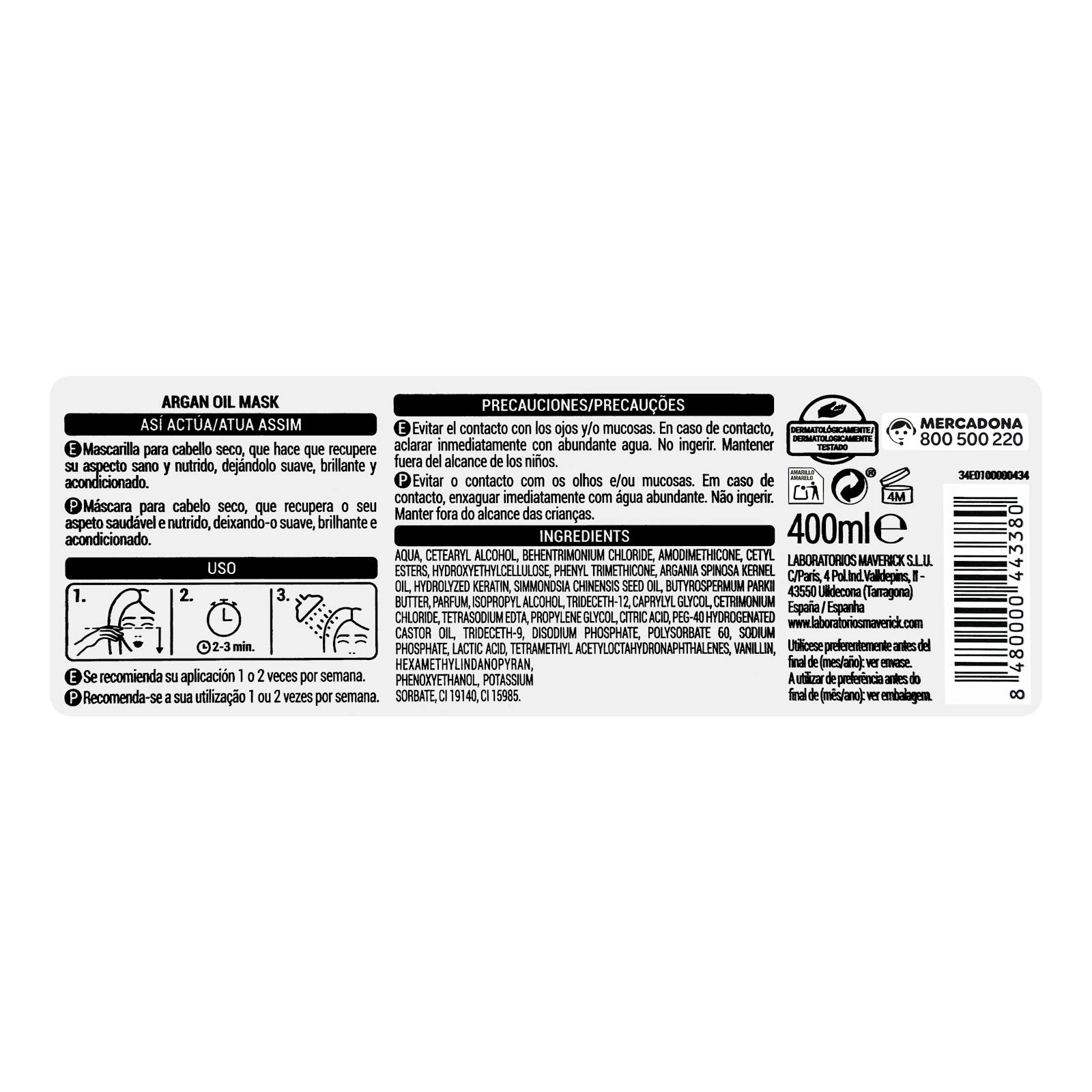 Masque à l'huile d'argan Deliplus pour cheveux secs et abîmés