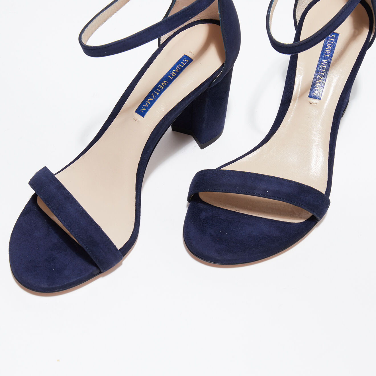 Stuart Weitzman Sandales en Velours de Cuir Nealynude bleu marine - Talon 8 cm