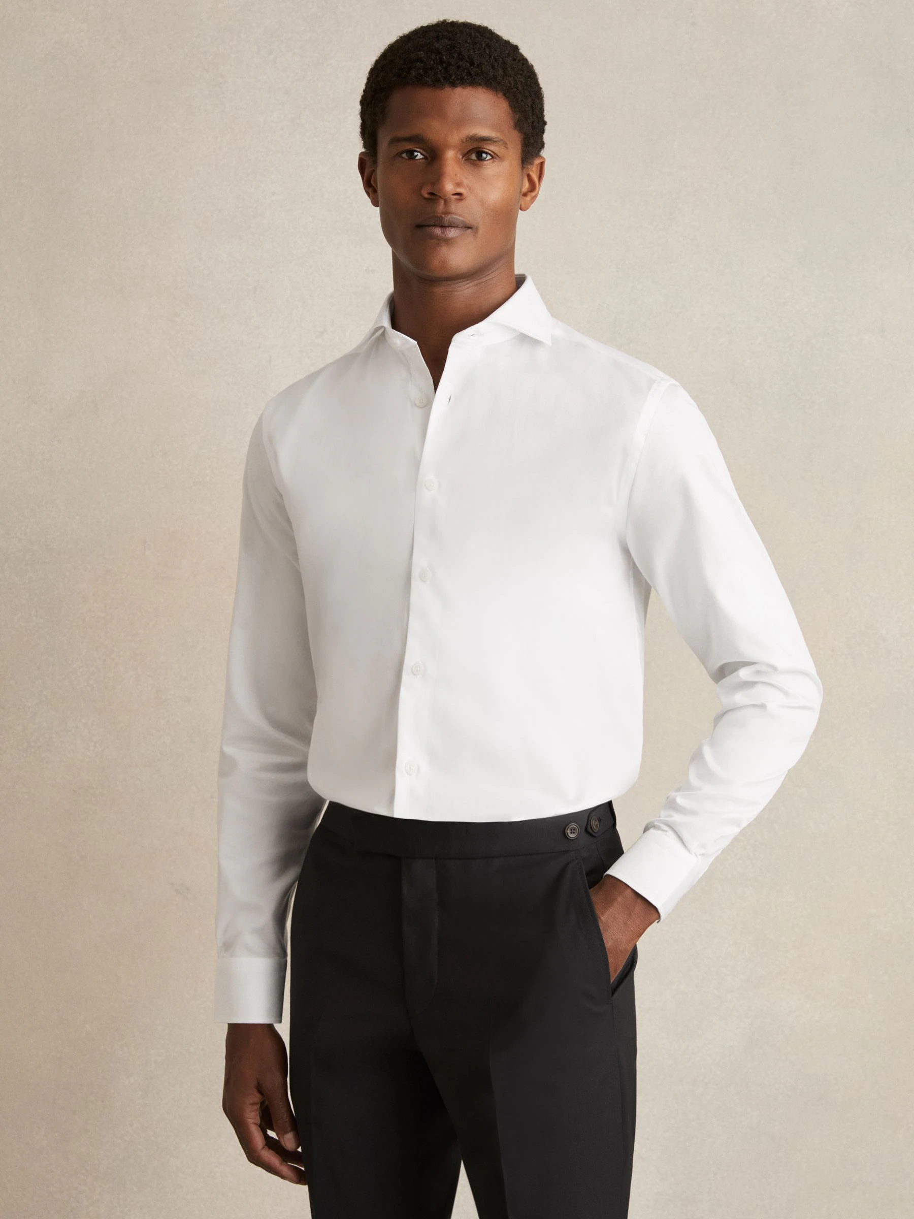 Wit - Normale Pasvorm - Reiss Storm Cotton Double-Cuff Shirt