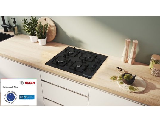 BOSCH - Plaque gaz POP6B6K30, Série 2, Thermocouple, Verre trempé