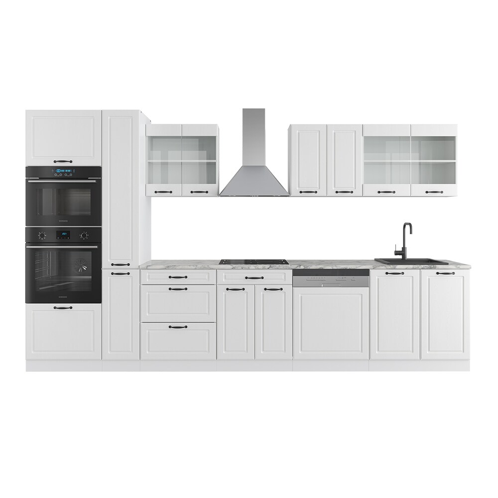 Vicco Küchenzeile Küchenblock Einbauküche R-Line 350 cm Landhaus Weiß Küche