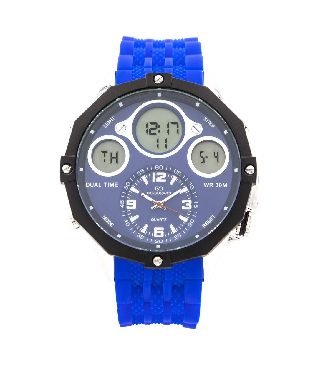 Coffret Montre d'Homme Silicone XL Dual-Time Bleu GIORGIO