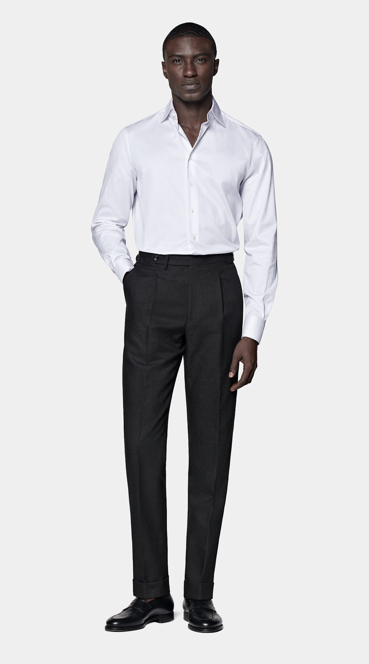 Chemise coupe ajustée en twill blanche à rayures