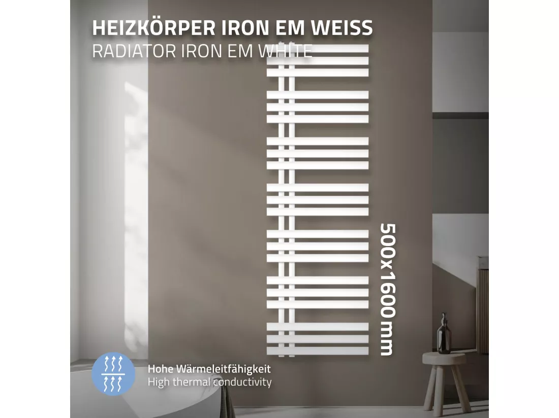 Iron EM Radiator Radiateur sèche-serviettes Radiateur de salle de bain blanc 50x160 cm