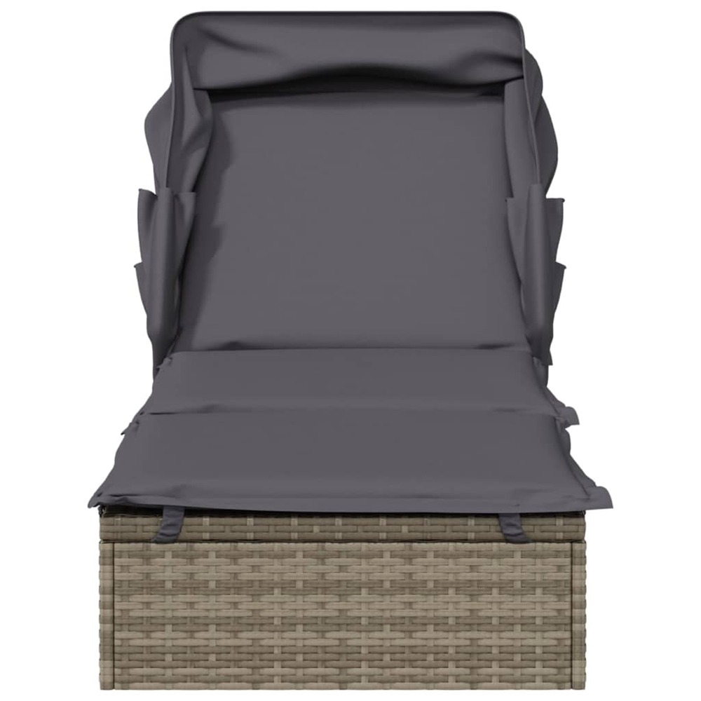 Transat chaise longue bain de soleil avec toit pliable 213 x 63 x 97 cm résine tressée gris