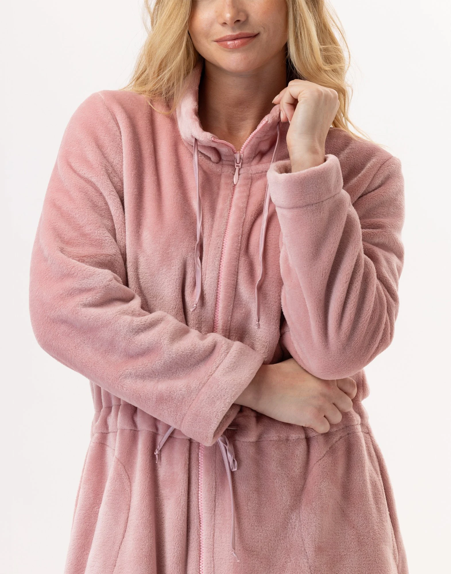 ESSENTIEL 853 - Veste zippée en peluche flanelle | Rose
