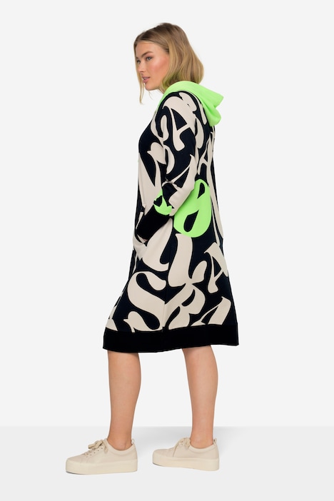 Midi Sweatkleid, Kapuze, Langarm