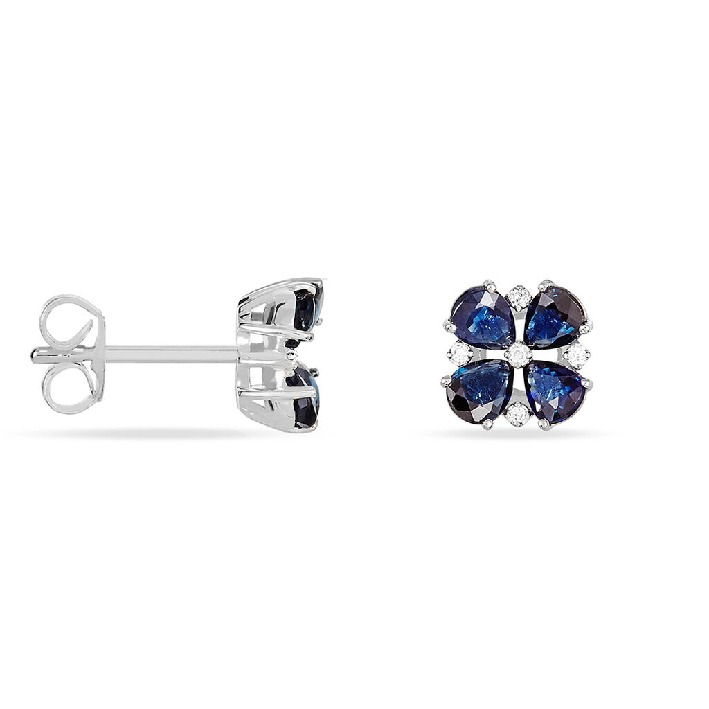 Boucles D'oreilles Puces Or Blanc Saphir Et Diamant