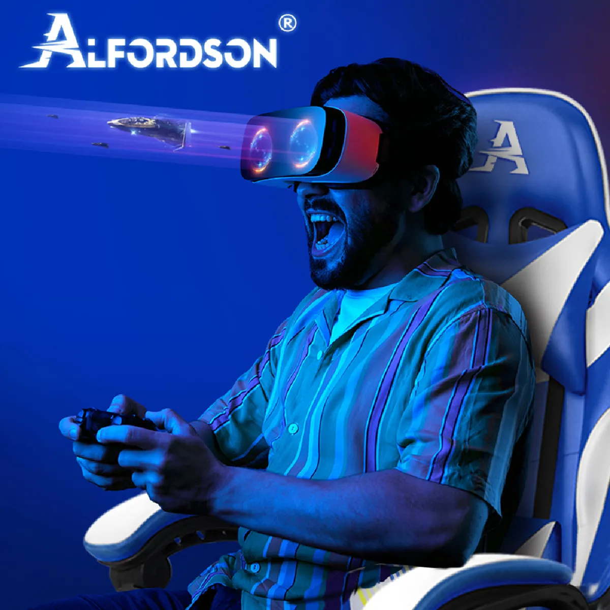Alfordson Siège de Bureau - Bleu/Blanc