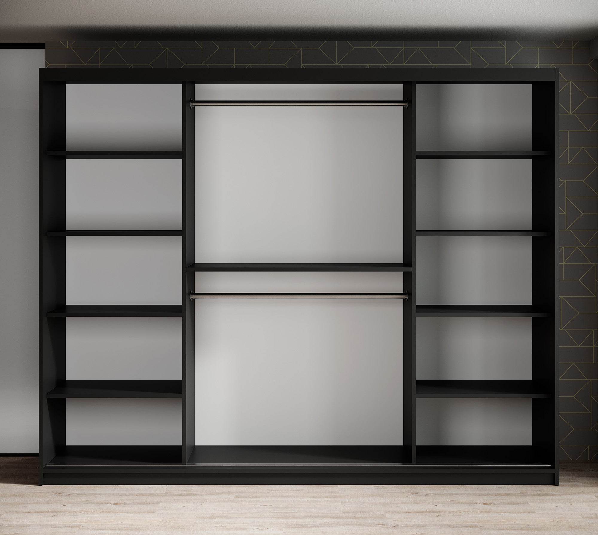 Mandalin - Kledingkast met schuifdeuren - Zwart - 250x62x200 cm