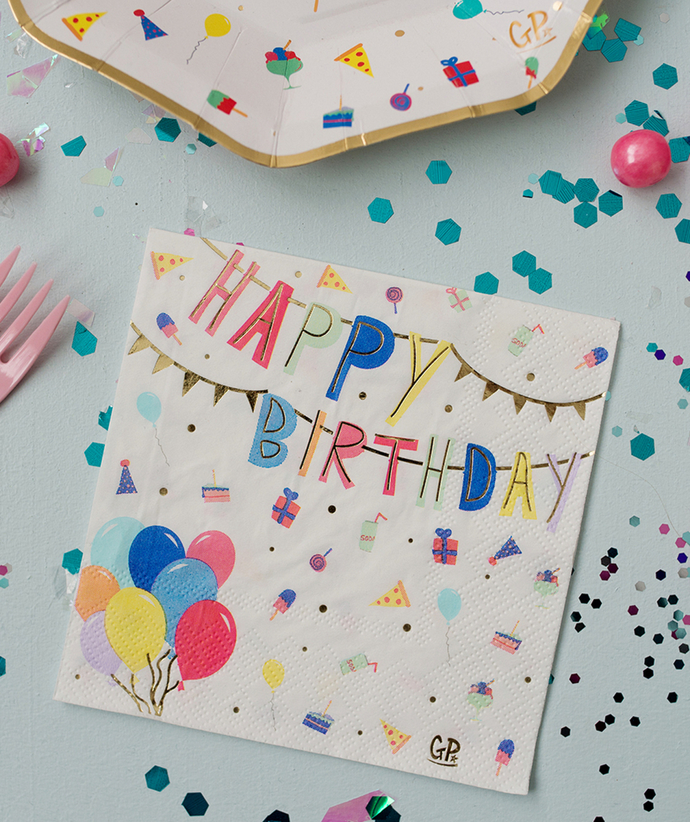 GREAT PRETENDERSLOT DE 20 SERVIETTES ANNIVERSAIRE MULTICOLORE