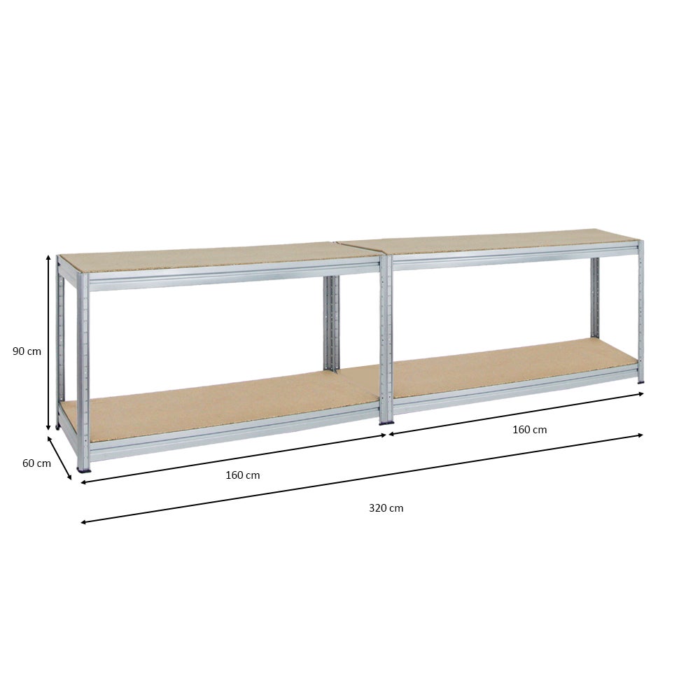 PROREGAL Mega Deal 2x In hoogte verstelbare werkbank Dino HxBxD 90 x 160 x 60 cm Draagvermogen 600 kg Gegalvaniseerd