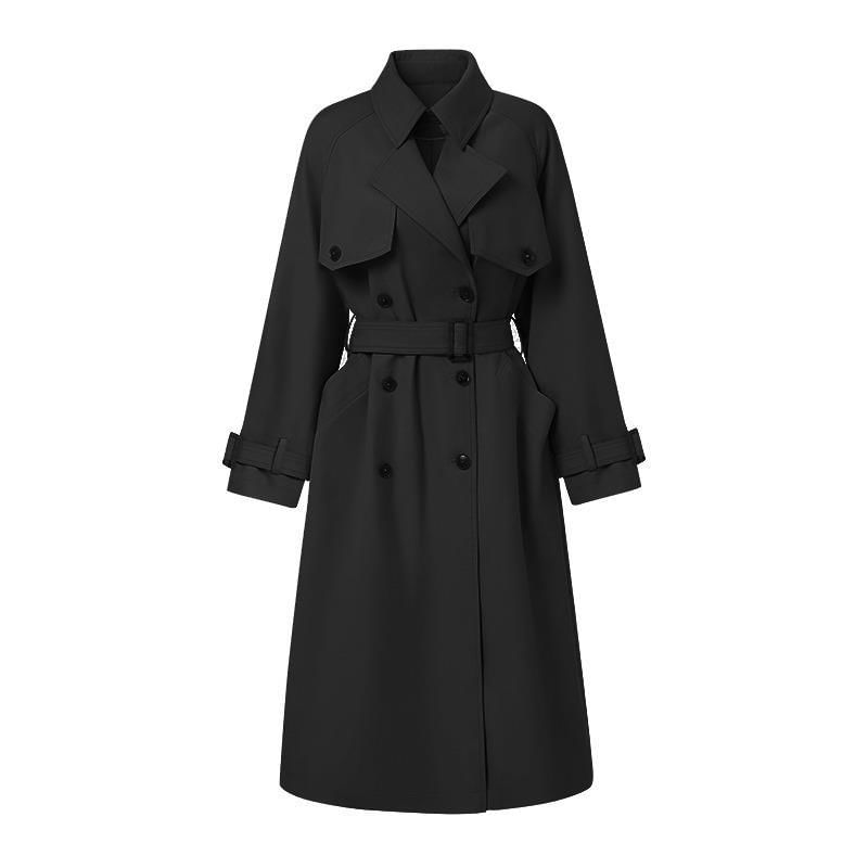 Secolo - Dubbele rij knopen effen lange trenchcoat