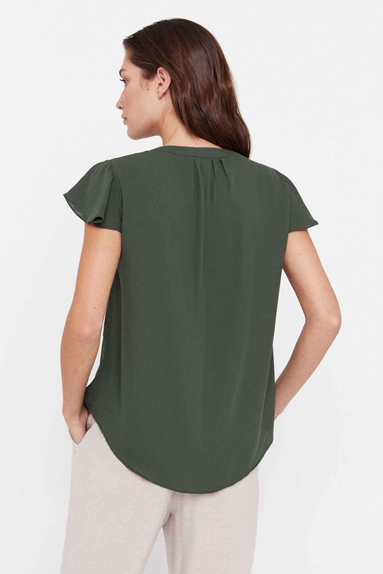 Blusa com mangas franzidas - Cáqui