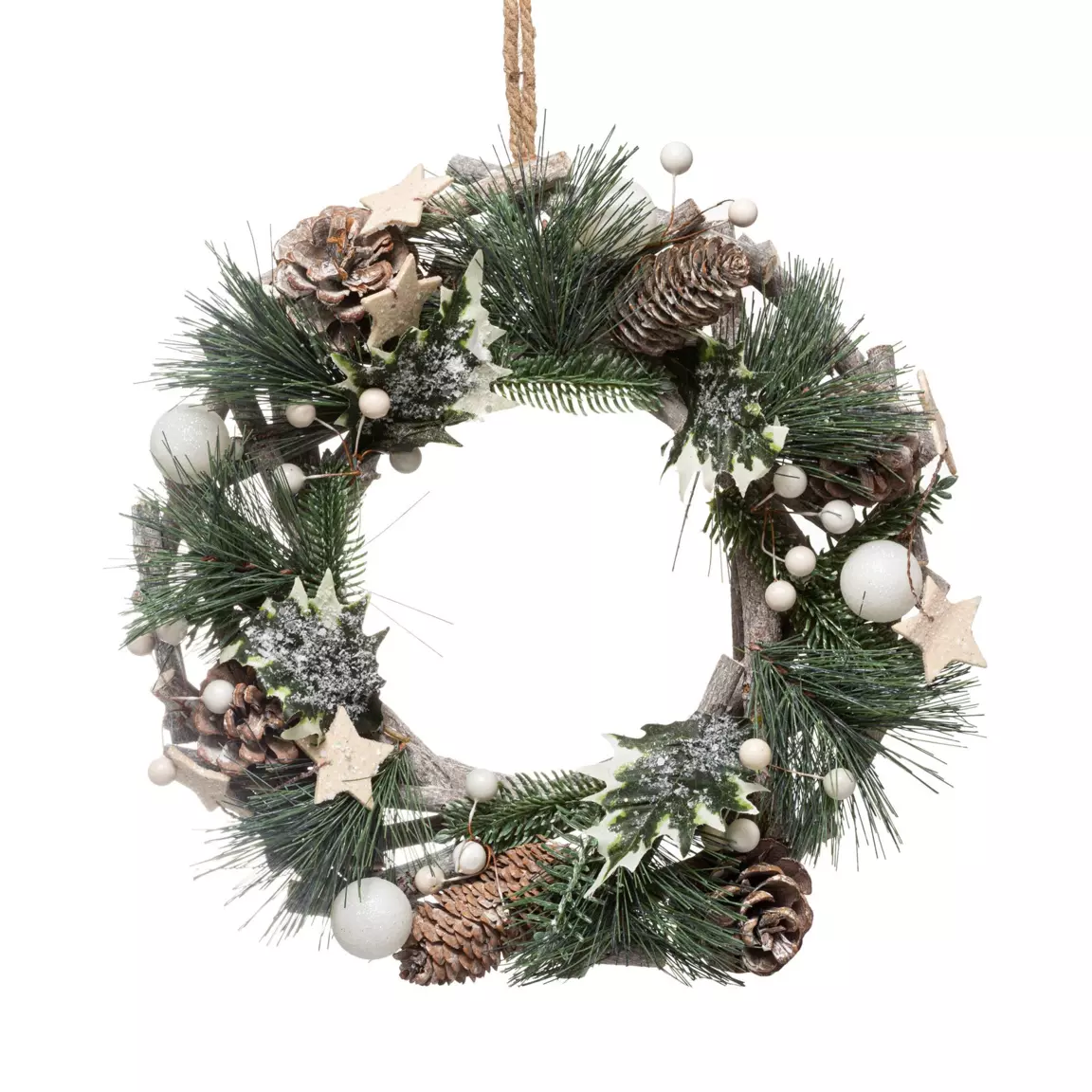 Couronne de Noël (D30 cm) décorée Branches étoiles
