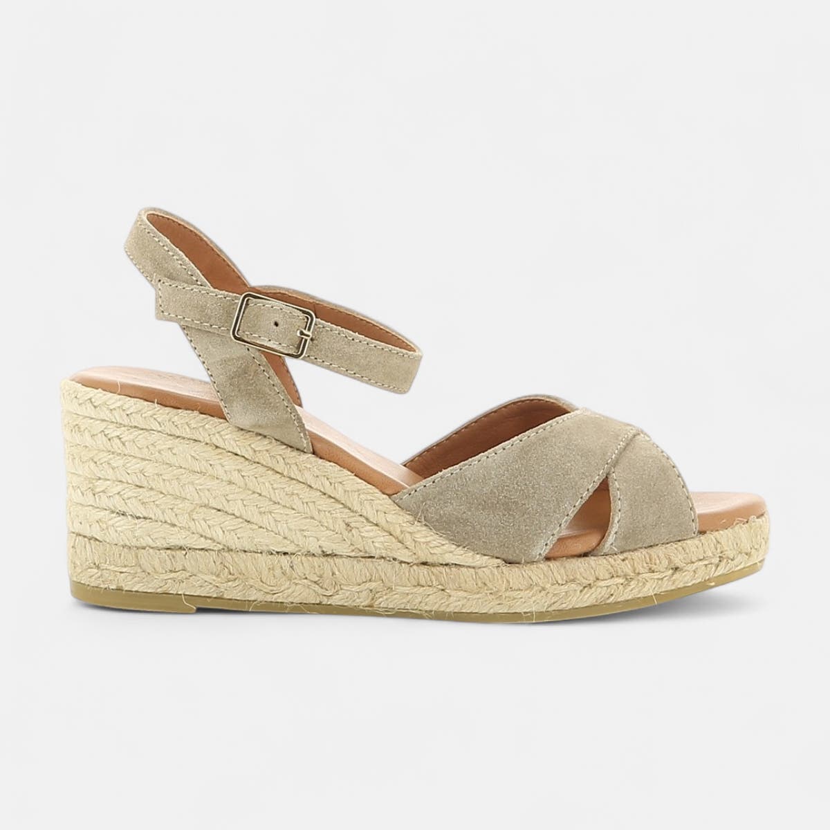 Espadrilles à talon Femme en cuir cognac