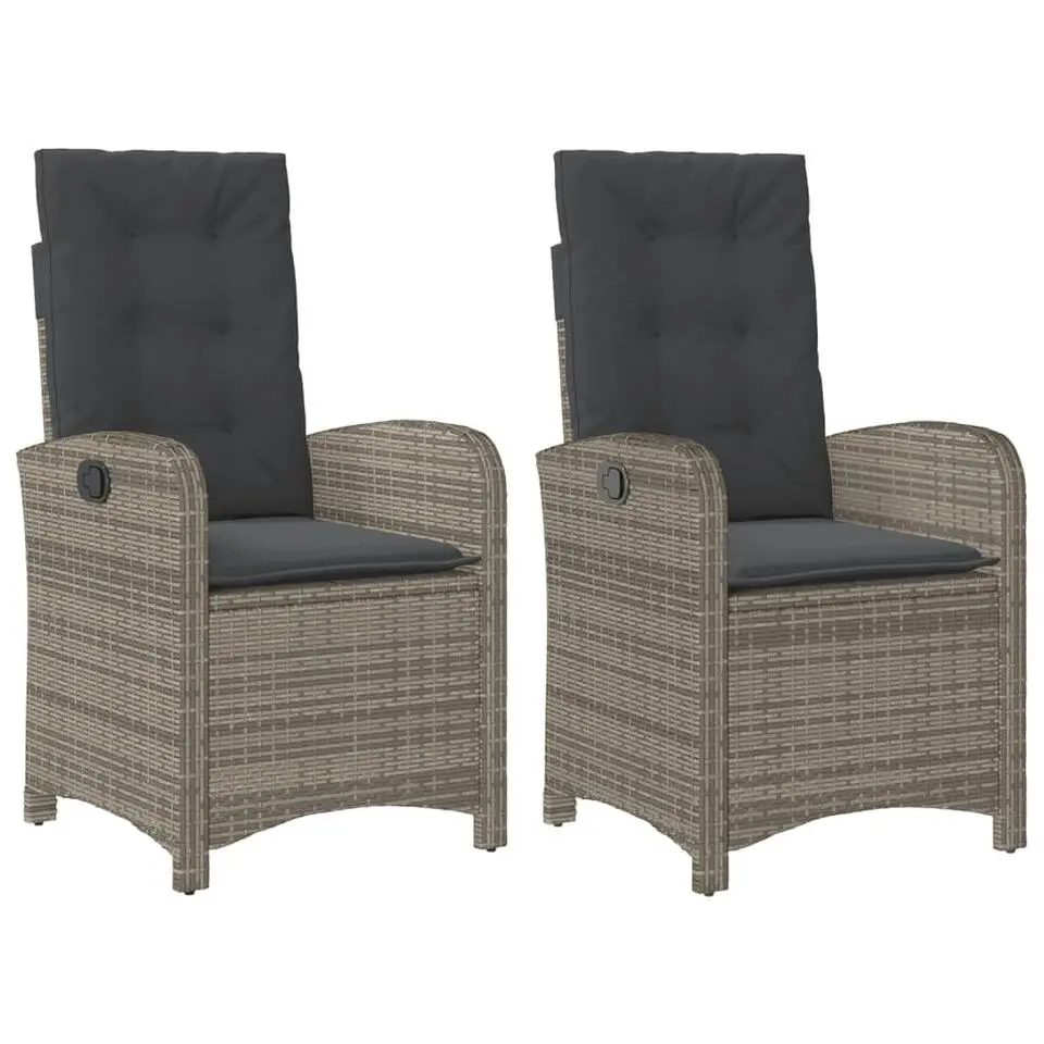 vidaXL - Verstelbare tuinstoelen - Kussens - Grijs - Poly rattan - 2 stuks