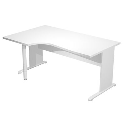 Bureau compact Trend - retour à gauche avec pieds bois + pied de renfort - L160 - plateau blanc
