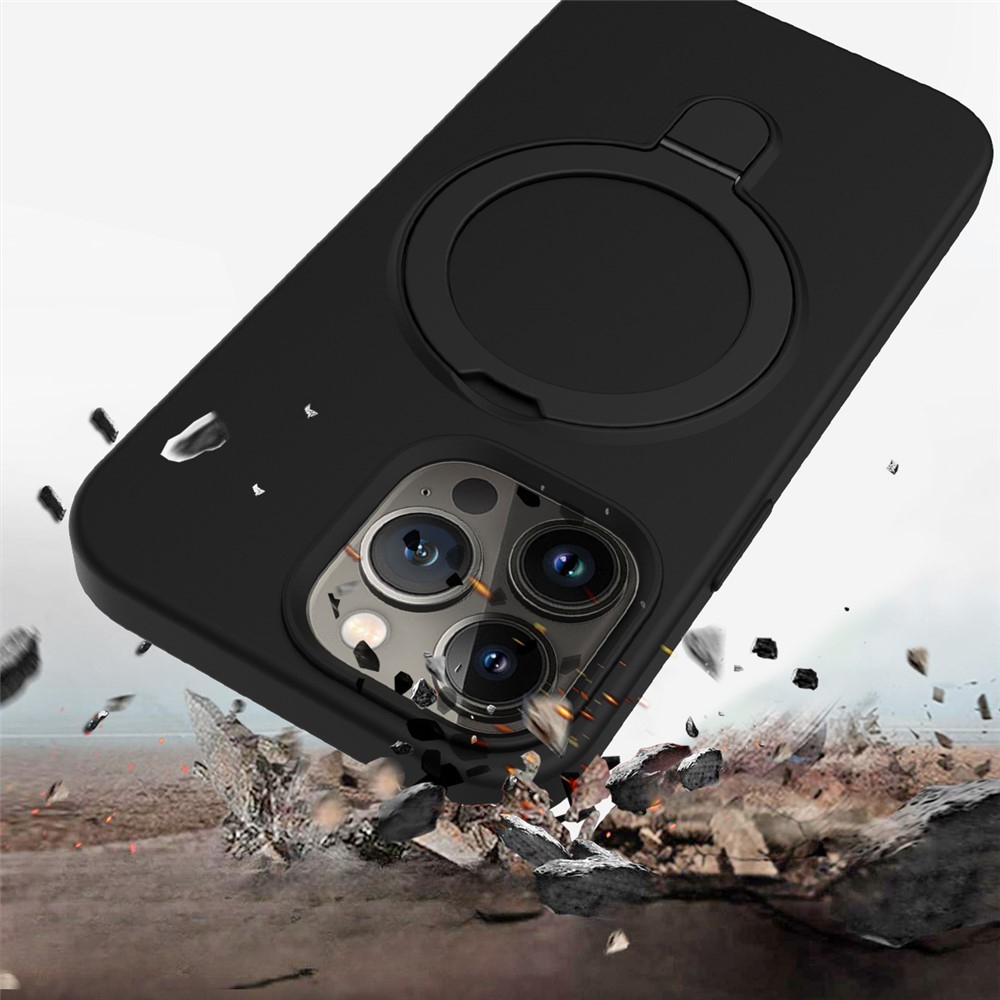iPhone 13 Pro MagSafe Silikon Case Hülle   Kickstand Haltering - Schwarz