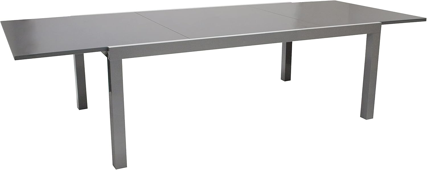 DEGAMO Ausziehtisch Marina XL, 180/240x100cm, Aluminium Silbergrau + Glas dunkelgrau