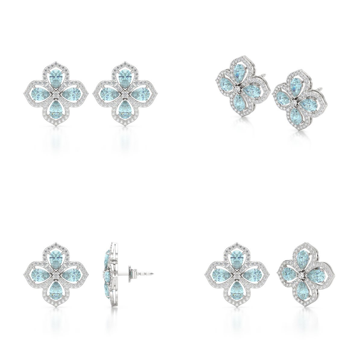 Boucles d'oreilles ADEN Aigue-Marine et Diamants sur Argent 925 3.55grs