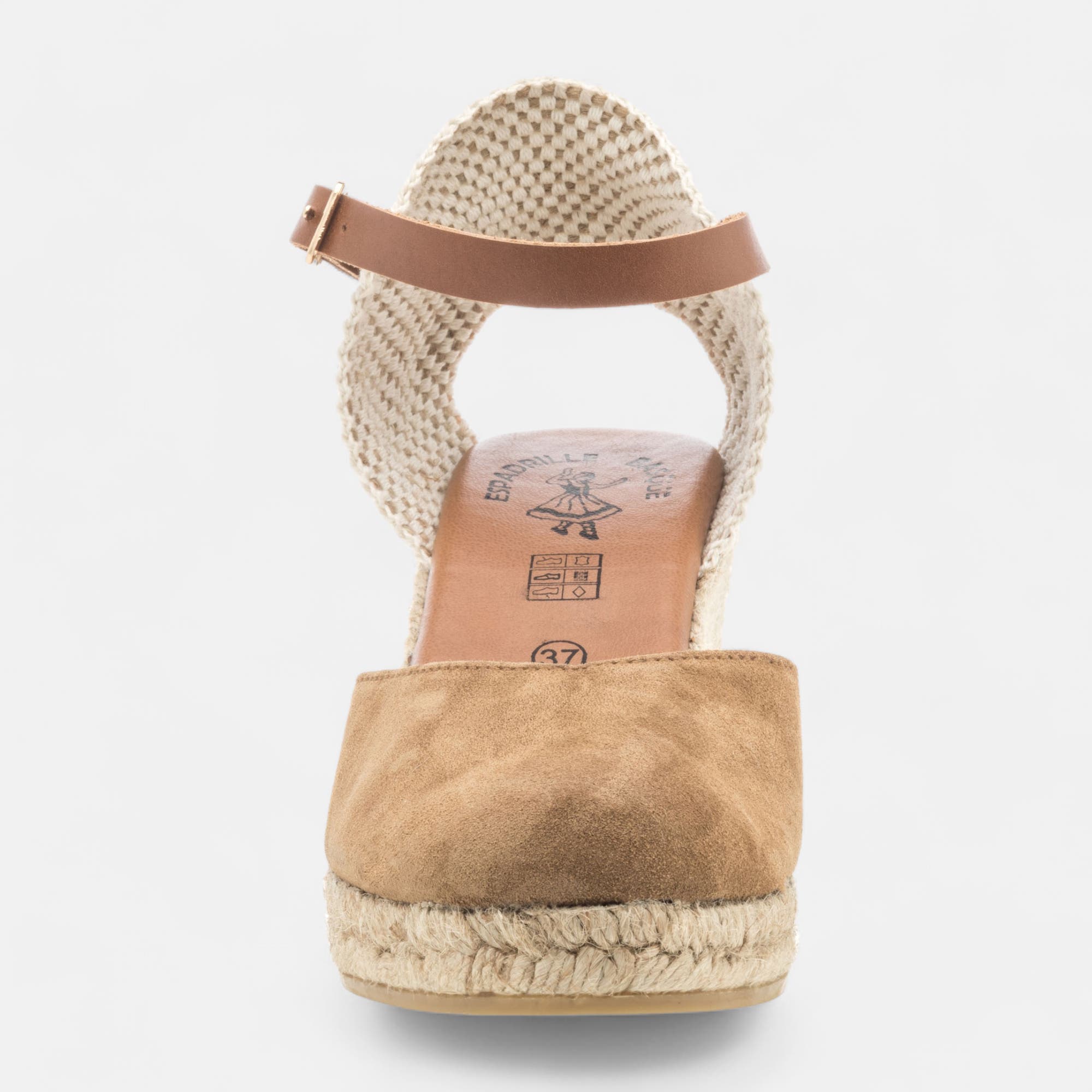 Espadrilles à talon compensé Femme en cuir camel