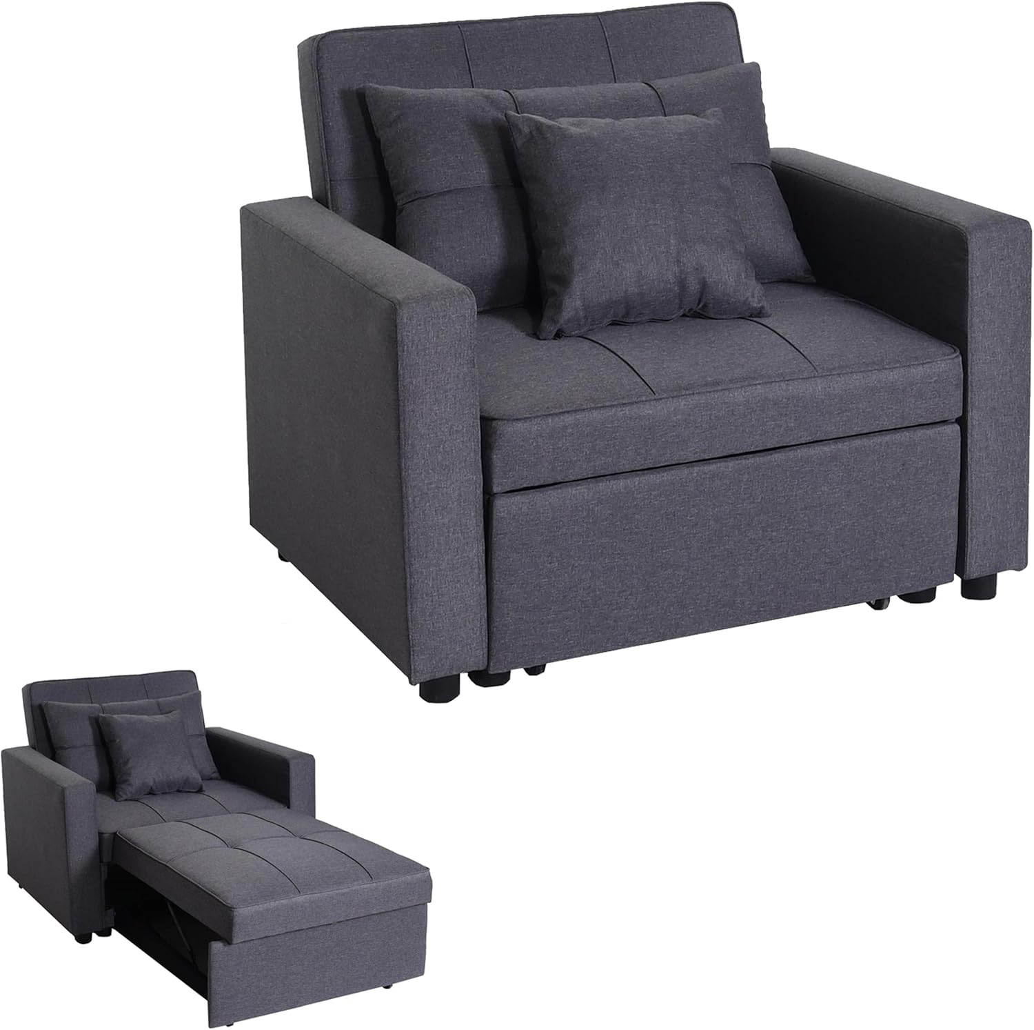Mendler Schlafsessel HWC-L90, Klappsessel Schlafsofa Gästebett Relaxsessel, Liegefläche 197x103cm Stoff/Textil - dunkelgrau