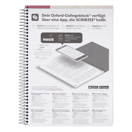 Oxford Recycling Collegeblock A4+, 120 Blatt, kariert mit Doppelrand, 90 g/m², 4fach gelocht, Optik Paper®