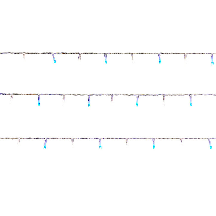Guirlande lumineuse LED intérieure blanc froid/bleu câble transparent 8 fonctions 11 m