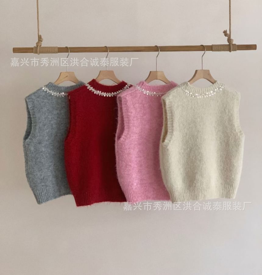 staybabes - Ronde hals effen trui met pailletten