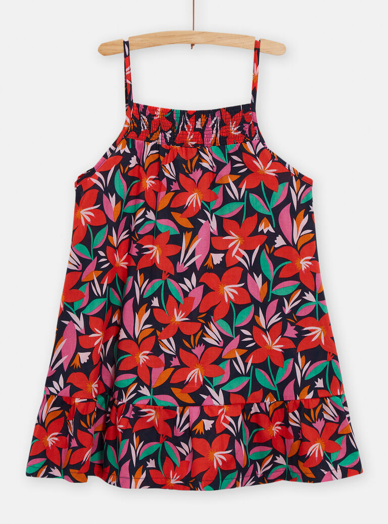 Robe à bretelles bleu minuit imprimé lys pour fille
