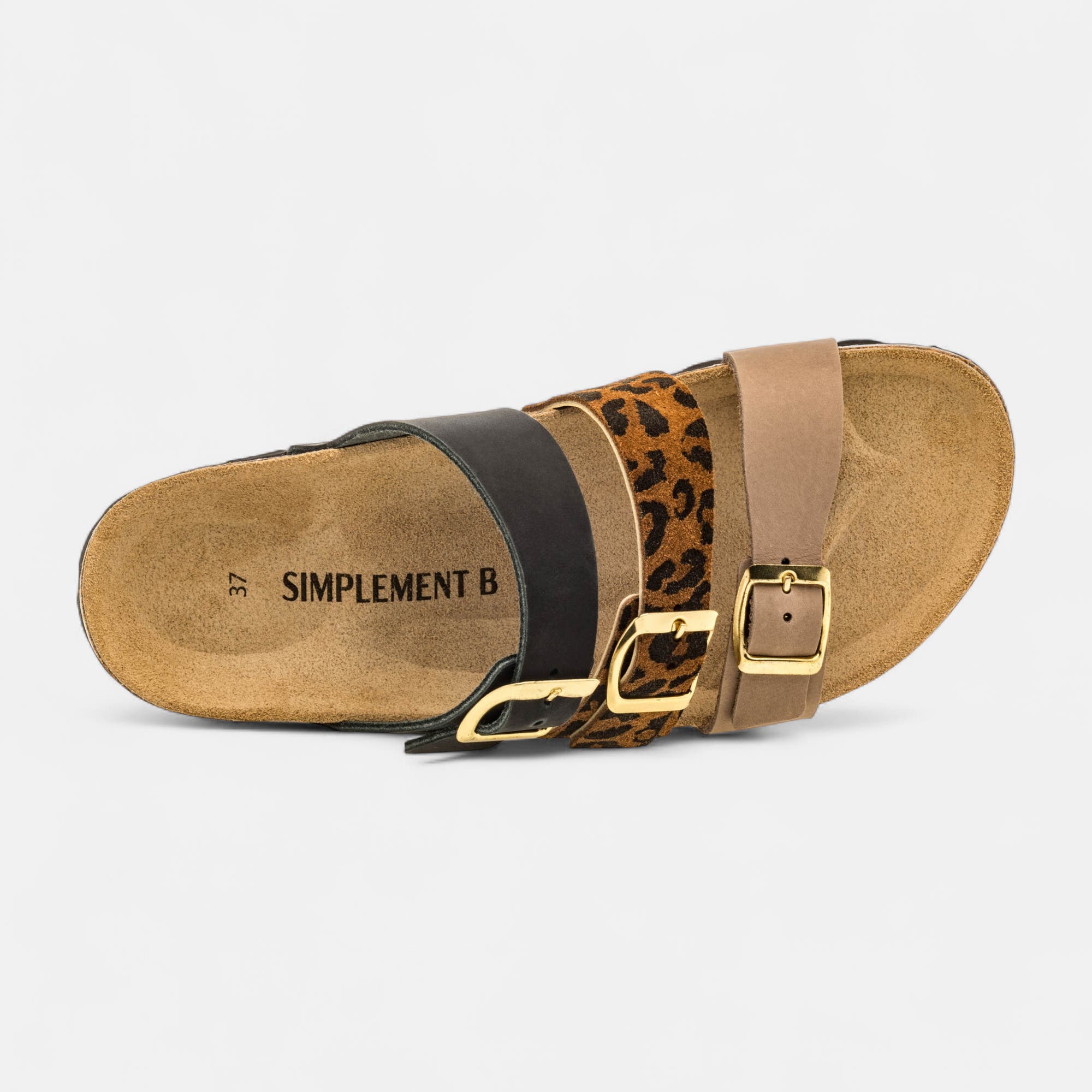 Mules semelle liège Femme en cuir noir
