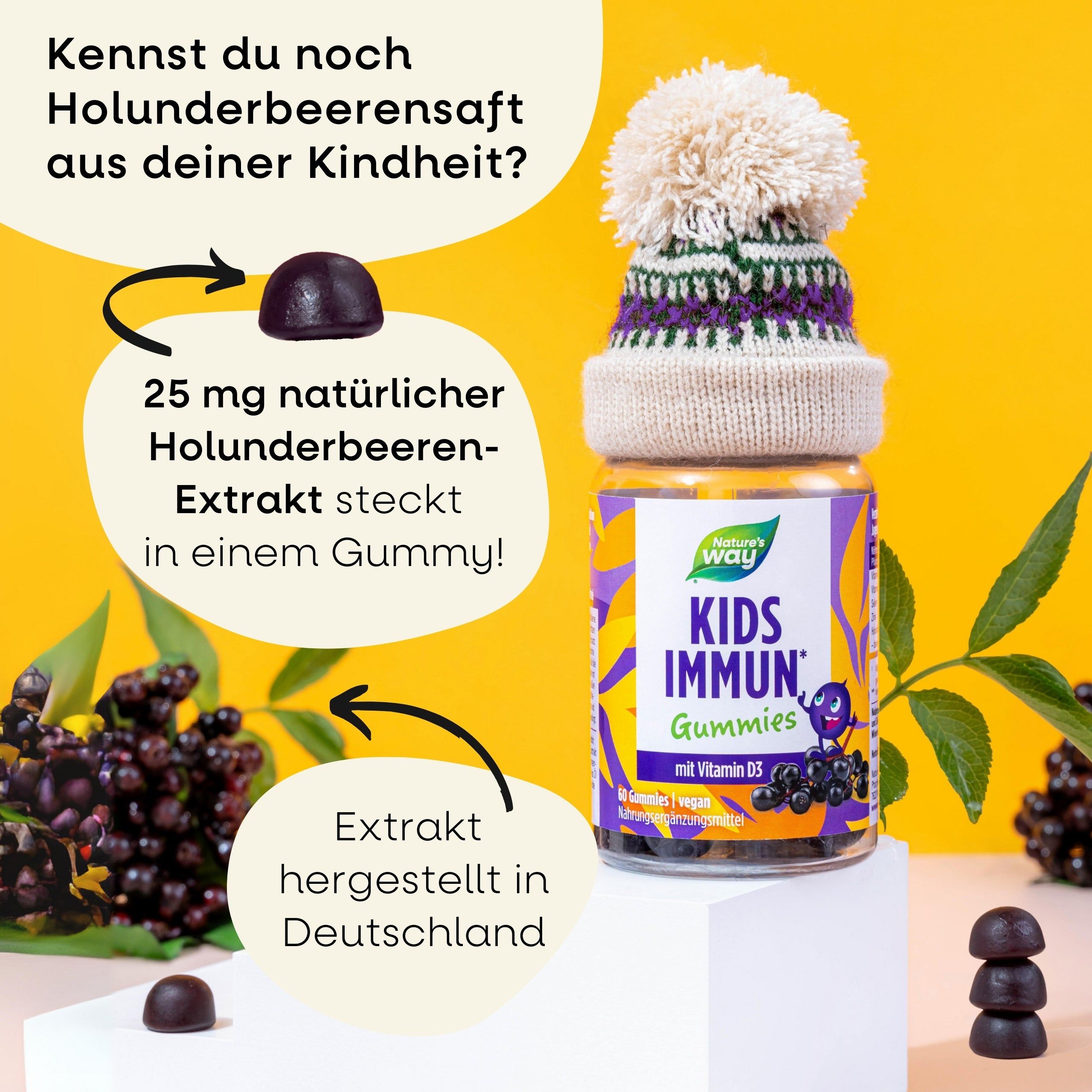 Nature's Way Kids Immun Gummies - mit Vitamin C, D3, Selen, Zink & Holunderbeeren-Extrakt