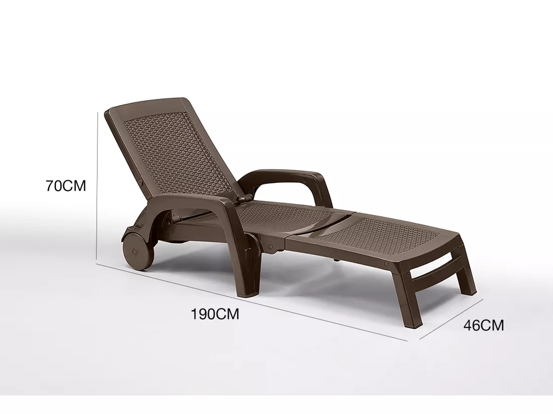 Bain au soleil Saturno, Bain au soleil de jardin réglable avec accoudoirs, Chaise longue d'extérieur, 100% Made in Italy, 190x46h70 cm, Marron
